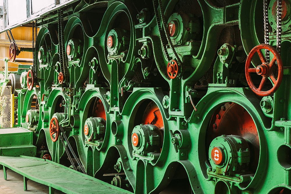 Shafts Of Old Paper-making Machine. Close Up